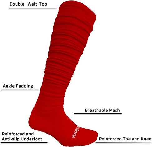 Youper Scrunch Padded Football Socks 2 Pack, Extra Long Sports Soccer Socks for Men & Boys in Saudi Arabia
