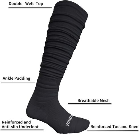 Youper Scrunch Padded Football Socks 2 Pack, Extra Long Sports Soccer Socks for Men & Boys in Saudi Arabia