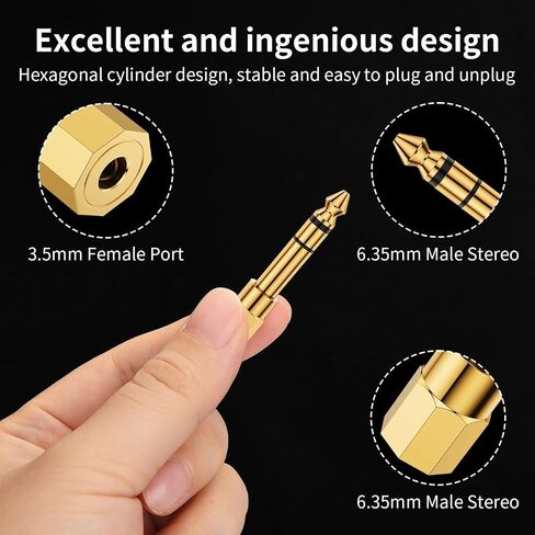 6.35mm to 3.5mm Adapter,6.35mm (1/4 inch) Male to 3.5mm (1/8 inch) Female Stereo Audio Jack Adapter for Aux Cable, Guitar Amplifier, Headphone, 5 Pack in Saudi Arabia