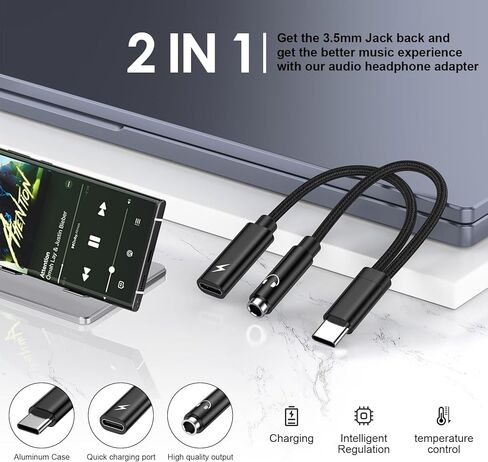 محول مقبس سماعة الرأس USB من النوع C إلى 3.5 ملم لهاتف Samsung Galaxy A15 5G A54 S23 Ultra Z Fold 5 A23 A14 A24 A34 S22 S21FE S20 Note20، Pixel 8 7a 6,2 في 1 نوع C إلى Aux Audio Dongle سلك شحن سريع in Saudi Arabia
