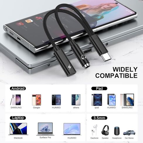 محول مقبس سماعة الرأس USB من النوع C إلى 3.5 ملم لهاتف Samsung Galaxy A15 5G A54 S23 Ultra Z Fold 5 A23 A14 A24 A34 S22 S21FE S20 Note20، Pixel 8 7a 6,2 في 1 نوع C إلى Aux Audio Dongle سلك شحن سريع in Saudi Arabia
