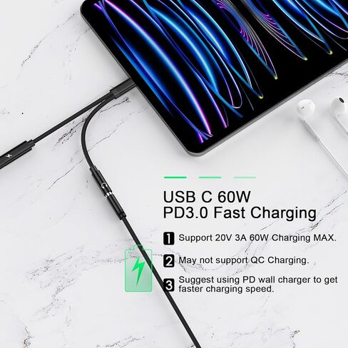 محول مقبس سماعة الرأس USB من النوع C إلى 3.5 ملم لهاتف Samsung Galaxy A15 5G A54 S23 Ultra Z Fold 5 A23 A14 A24 A34 S22 S21FE S20 Note20، Pixel 8 7a 6,2 في 1 نوع C إلى Aux Audio Dongle سلك شحن سريع in Saudi Arabia