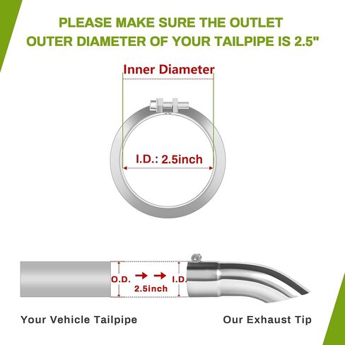 AUTOSAVER88 طرف عادم أسود بمدخل 2.5 بوصة، مدخل 2.5 بوصة، مخرج 2.5 بوصة، الطول الإجمالي 9 بوصة من الفولاذ المقاوم للصدأ، أطراف عادم مقلوبة للأسفل، أنبوب عادم مطلي بمسحوق in Saudi Arabia