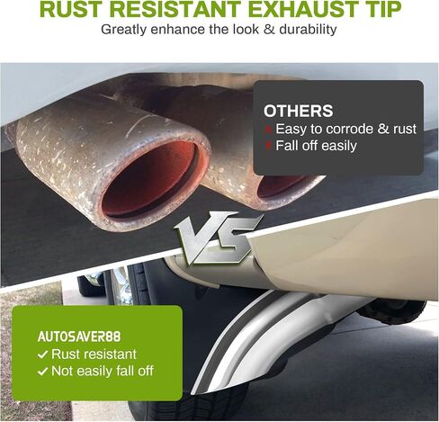 AUTOSAVER88 طرف عادم أسود بمدخل 2.5 بوصة، مدخل 2.5 بوصة، مخرج 2.5 بوصة، الطول الإجمالي 9 بوصة من الفولاذ المقاوم للصدأ، أطراف عادم مقلوبة للأسفل، أنبوب عادم مطلي بمسحوق in Saudi Arabia