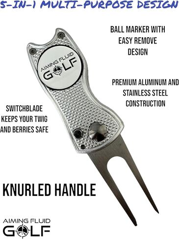 Premium 5-in-1 Golf Divot Repair Tool and Ball Marker I Groove Cleaner I Club Tee I Putting Alignment I Switchblade Design I Golf Gift I Golf Accessory in Saudi Arabia