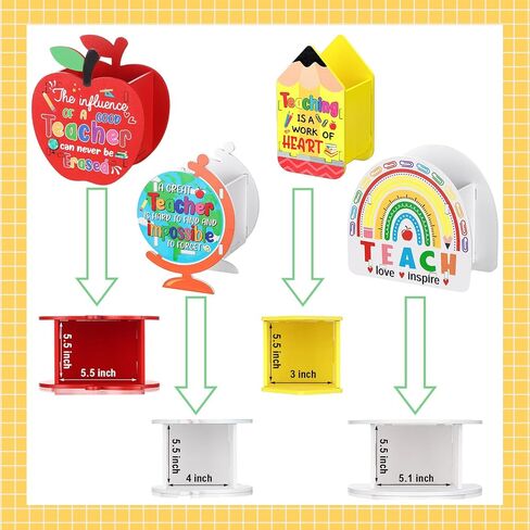 4 Pack Wooden Pencil Holder Teacher Appreciation Gift Thank You Gift Shape of Apple Rainbow Pen Globe Desktop Pen Organizer Holder for Christmas End of Year School Teacher Office Home Desk in Saudi Arabia