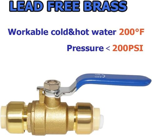 Hooshing 1/2 Inch Push-Fit Full Port Ball Valve Shut Off Water Valve Push-to-Connect, PEX, Copper, CPVC, PE-RT, Soild Brass in Saudi Arabia