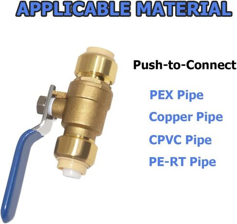 Hooshing 1/2 Inch Push-Fit Full Port Ball Valve Shut Off Water Valve Push-to-Connect, PEX, Copper, CPVC, PE-RT, Soild Brass in Saudi Arabia