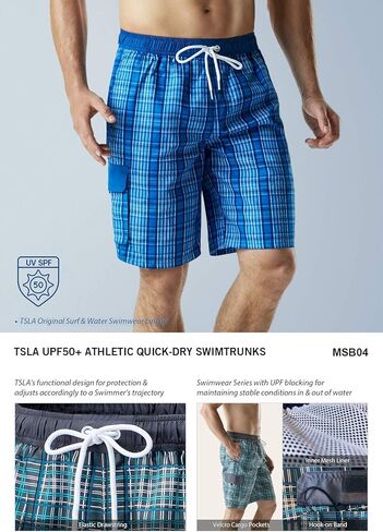 سروال سباحة رجالي سريع الجفاف مقاس 11 بوصة من TSLA، شورت شاطئ مع بطانة شبكية داخلية، بدلات استحمام بجيوب in Kuwait