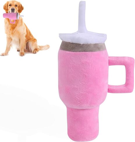 كوب ألعاب لطيف للكلاب، كوب مع مقبض لعبة للكلب للمضغ العدواني، ألعاب تفاعلية للكلاب الصغيرة/الكلاب المتوسطة/الكلاب الكبيرة الحجم (وردي) in Kuwait