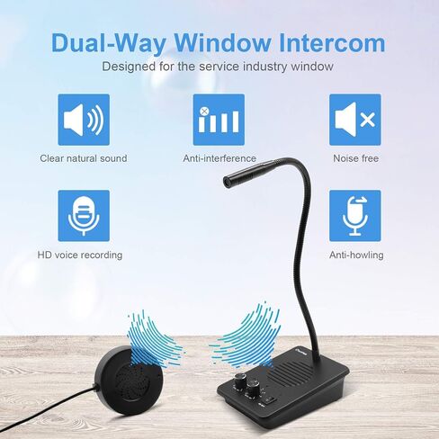 Window Speaker Intercom System Dual Way Anti-Interference Intercommunication Microphone Talk Through Glass,Voice Intercom System for Bunsiness,Bank Counter,Store,Restaurant,Office,Station,School in Saudi Arabia