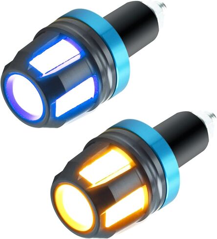 2Pcs Motorcycle Turn Signal LED Lights,DouHble Color Bar End Handle Grip Indicator Side Marker Light Kits for ATV Motorcycle Scooter. (Blue+Amber) in Saudi Arabia