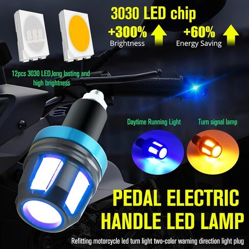 2Pcs Motorcycle Turn Signal LED Lights,DouHble Color Bar End Handle Grip Indicator Side Marker Light Kits for ATV Motorcycle Scooter. (Blue+Amber) in Saudi Arabia