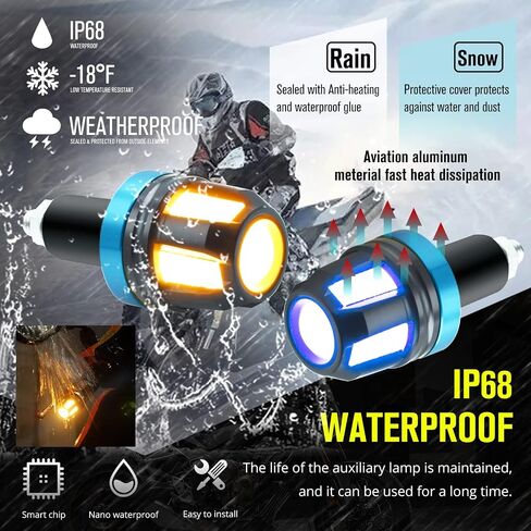 2Pcs Motorcycle Turn Signal LED Lights,DouHble Color Bar End Handle Grip Indicator Side Marker Light Kits for ATV Motorcycle Scooter. (Blue+Amber) in Saudi Arabia