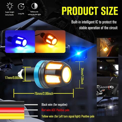 2Pcs Motorcycle Turn Signal LED Lights,DouHble Color Bar End Handle Grip Indicator Side Marker Light Kits for ATV Motorcycle Scooter. (Blue+Amber) in Saudi Arabia