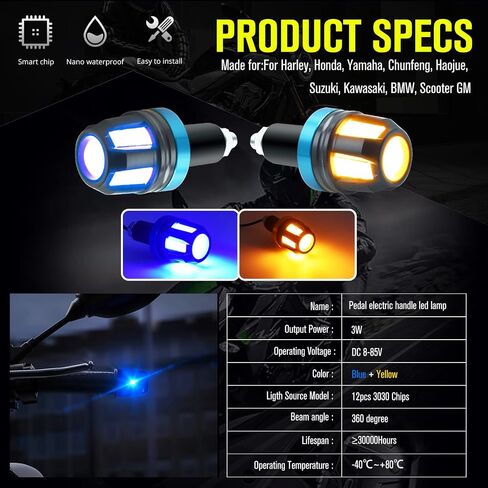 2Pcs Motorcycle Turn Signal LED Lights,DouHble Color Bar End Handle Grip Indicator Side Marker Light Kits for ATV Motorcycle Scooter. (Blue+Amber) in Saudi Arabia