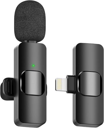 ميكروفون لاسلكي لجهاز iPhone iPad - ميكروفون صغير لاسلكي على شكل طية صدر السترة، مشبك على ميكروفونات iPhone الصغيرة باستخدام تسجيل الفيديو والدبلجة (مفرد) in Saudi Arabia