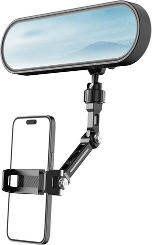 Rearview Mirror Phone Holder, Rotatable and Retractable Car Phone Holder Mount, Car Truck Essentials Accessories Compatible with All Cell Phones Solid Black in Saudi Arabia