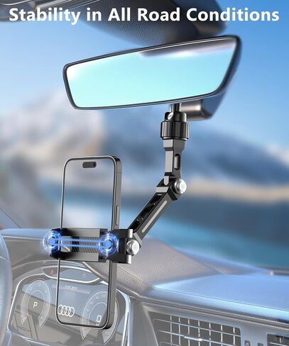 Rearview Mirror Phone Holder, Rotatable and Retractable Car Phone Holder Mount, Car Truck Essentials Accessories Compatible with All Cell Phones Solid Black in Saudi Arabia
