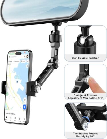 Rearview Mirror Phone Holder, Rotatable and Retractable Car Phone Holder Mount, Car Truck Essentials Accessories Compatible with All Cell Phones Solid Black in Saudi Arabia