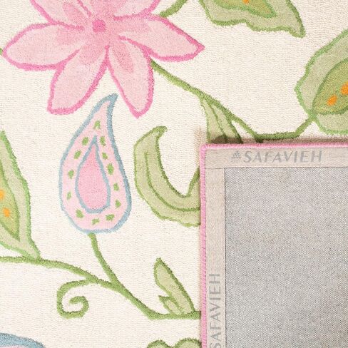 سجادة عداء من مجموعة SAFAVIEH للأطفال - 2'3" × 7'، عاجي ووردي، صوف زهري مصنوع يدويًا، مثالية للمناطق ذات حركة المرور العالية في غرفة المعيشة وغرفة النوم (SFK351A) in Saudi Arabia