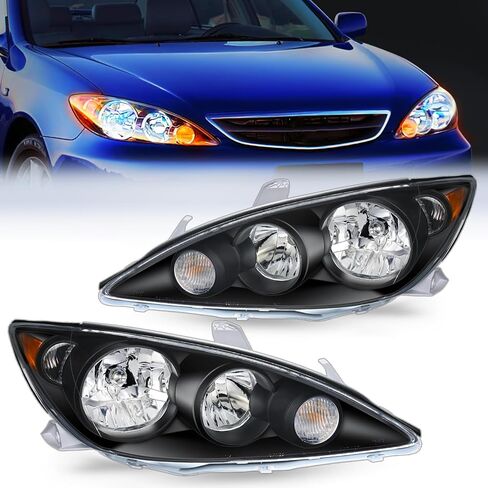 Nilight Headlight Assembly Compatible with 2005 2006 Toyota Camry LE XLE SE Headlamps Replacement Black Housing Amber Reflector Upgraded Clear Lens Driver and Passenger Side, 2 Years Warranty in Saudi Arabia