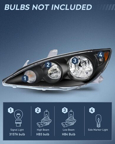 Nilight Headlight Assembly Compatible with 2005 2006 Toyota Camry LE XLE SE Headlamps Replacement Black Housing Amber Reflector Upgraded Clear Lens Driver and Passenger Side, 2 Years Warranty in Saudi Arabia