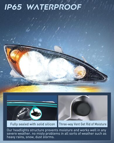 Nilight Headlight Assembly Compatible with 2005 2006 Toyota Camry LE XLE SE Headlamps Replacement Black Housing Amber Reflector Upgraded Clear Lens Driver and Passenger Side, 2 Years Warranty in Saudi Arabia