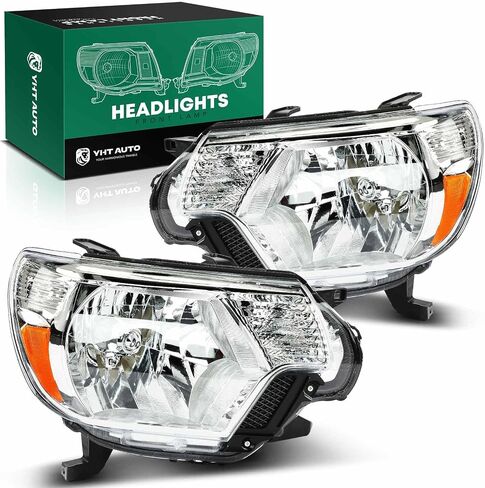YHTAUTO مجموعة من 2 استبدال مجموعة المصابيح الأمامية لعام 2005-2011 مصابيح تويوتا تاكوما للسائق والراكب، مصابيح أمامية شفافة بعدسات شفافة من الكروم، مصابيح أمامية عاكسة للمنشور الصغير in Saudi Arabia