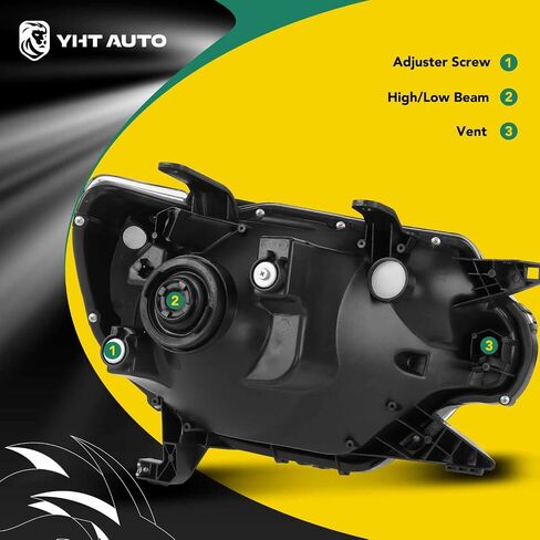 YHTAUTO مجموعة من 2 استبدال مجموعة المصابيح الأمامية لعام 2005-2011 مصابيح تويوتا تاكوما للسائق والراكب، مصابيح أمامية شفافة بعدسات شفافة من الكروم، مصابيح أمامية عاكسة للمنشور الصغير in Saudi Arabia