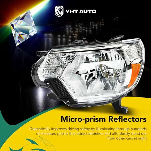 YHTAUTO مجموعة من 2 استبدال مجموعة المصابيح الأمامية لعام 2005-2011 مصابيح تويوتا تاكوما للسائق والراكب، مصابيح أمامية شفافة بعدسات شفافة من الكروم، مصابيح أمامية عاكسة للمنشور الصغير in Saudi Arabia