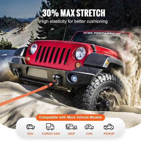 VEVOR 1" x 20' Kinetic Recovery Tow Rope 38,000 lbs, Heavy-Duty Off Road Snatch Strap, Extreme Duty 30% Elasticity Energy Snatch Strap for Jeep Car Truck ATV UTV SUV Tractor in Saudi Arabia