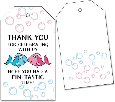 25 Fish He and Fish She Thank You Favor Tags for Baby Shower, Gender Reveal or Twin Birthday - Pink and Blue in Saudi Arabia