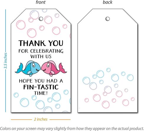 25 Fish He and Fish She Thank You Favor Tags for Baby Shower, Gender Reveal or Twin Birthday - Pink and Blue in Saudi Arabia