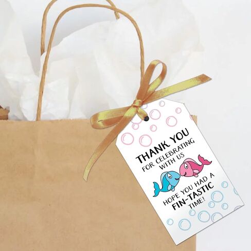 25 Fish He and Fish She Thank You Favor Tags for Baby Shower, Gender Reveal or Twin Birthday - Pink and Blue in Saudi Arabia