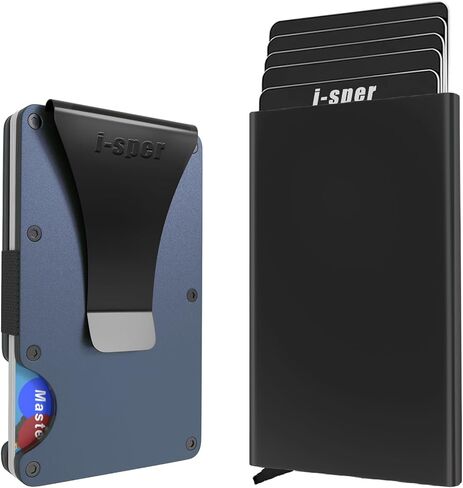I-sper 2 Pack Minimalist Wallet للرجال RFID Blocking tec، مشبك نقود للرجال، 1 حزمة محفظة منبثقة للرجال (فضية) و1 حزمة محفظة معدنية مع مشبك نقود (ألياف كربون)، نمطين شعورين in Kuwait