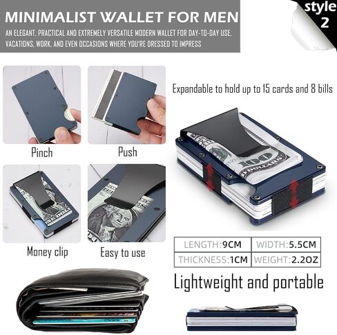 I-sper 2 Pack Minimalist Wallet للرجال RFID Blocking tec، مشبك نقود للرجال، 1 حزمة محفظة منبثقة للرجال (فضية) و1 حزمة محفظة معدنية مع مشبك نقود (ألياف كربون)، نمطين شعورين in Kuwait