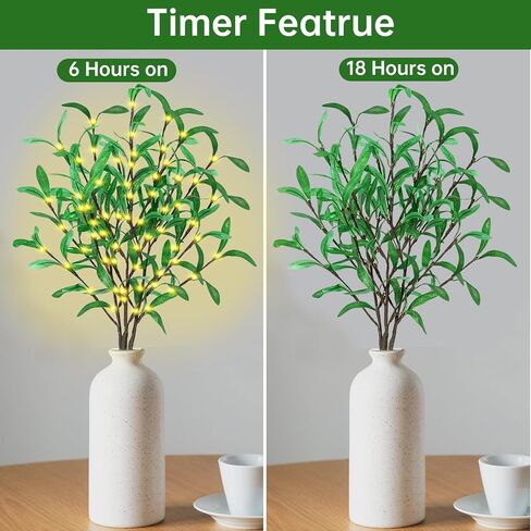 Remon 30 Inch Lighted Olive Branches - Faux Light Up Olive Stems with 60 LED Lights, 120 Leaves, Timer Battery Operated Lighted Branches for Vases, Prelit Artificial Greenery for Tabletop Decoration in Saudi Arabia