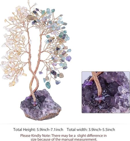 mookaitedecor Natural Rose Quartz & Aquamarine Crystal Tree with Amethyst Cluster Base, Money Tree of Life Ornament for Feng Shui Desk Decoration in Kuwait
