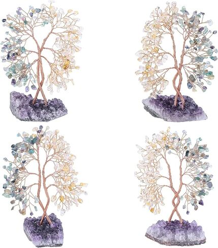 mookaitedecor Natural Rose Quartz & Aquamarine Crystal Tree with Amethyst Cluster Base, Money Tree of Life Ornament for Feng Shui Desk Decoration in Kuwait