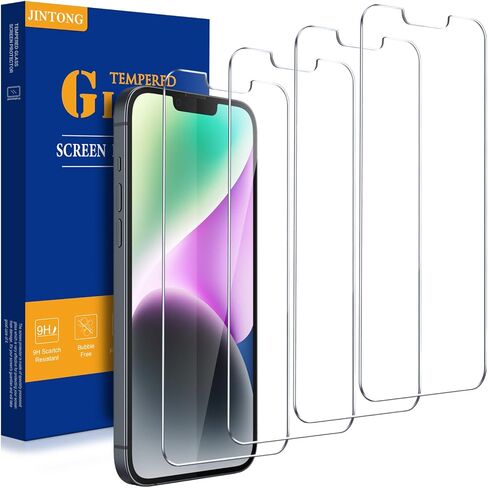 JINTONG 4 عبوات من واقي الشاشة الزجاجي المقوى لهاتف iPhone 14 (6.1 بوصة) طبقة من الزجاج المقسى، فائقة الدقة، مقاومة للخدش، صديقة للحافظة، خالية من الفقاعات in Kuwait