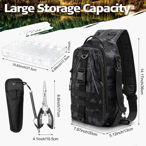 85 Pcs Fishing Tackle Kit Fishing Backpack Tackle Sling Bag Fishing Tackle Bags with Rod Holder Fishing Lures Kit Fishing Pliers Set Tackle Boxes for Men Women in Saudi Arabia