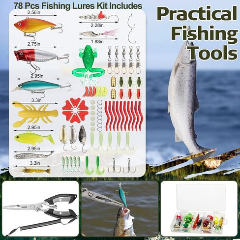 85 Pcs Fishing Tackle Kit Fishing Backpack Tackle Sling Bag Fishing Tackle Bags with Rod Holder Fishing Lures Kit Fishing Pliers Set Tackle Boxes for Men Women in Saudi Arabia