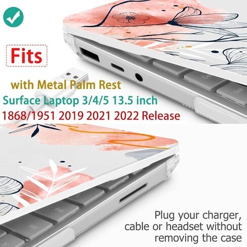 for 13.5" Microsoft Surface Laptop 3/4/5 with Metal Palm Rest ONLY 2019-2022 Release Models:1868/1951, Plastic Hard Shell Case with Keyboard Cover & Screen Protector, Watercolor Floral P082 in Saudi Arabia