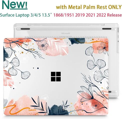 for 13.5" Microsoft Surface Laptop 3/4/5 with Metal Palm Rest ONLY 2019-2022 Release Models:1868/1951, Plastic Hard Shell Case with Keyboard Cover & Screen Protector, Watercolor Floral P082 in Saudi Arabia
