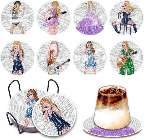 طقم قواعد أكواب فنية من YOKUSHI مكونة من 8 قطع من Pop Star Diamond للبالغين، طقم قواعد أكواب طلاء ألماس DIY مع قاعدة من الفلين، مجموعة طلاء فني ماسي صغير للكبار والأطفال لوازم الأعمال الفنية in Kuwait