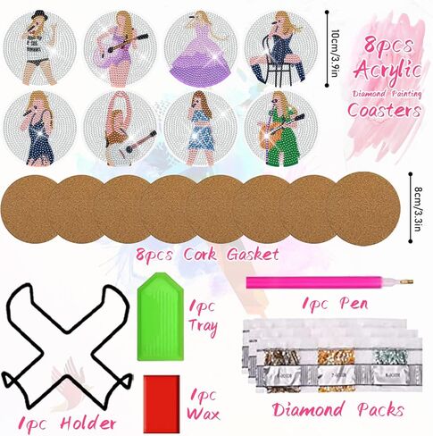 طقم قواعد أكواب فنية من YOKUSHI مكونة من 8 قطع من Pop Star Diamond للبالغين، طقم قواعد أكواب طلاء ألماس DIY مع قاعدة من الفلين، مجموعة طلاء فني ماسي صغير للكبار والأطفال لوازم الأعمال الفنية in Kuwait