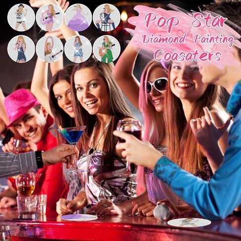 طقم قواعد أكواب فنية من YOKUSHI مكونة من 8 قطع من Pop Star Diamond للبالغين، طقم قواعد أكواب طلاء ألماس DIY مع قاعدة من الفلين، مجموعة طلاء فني ماسي صغير للكبار والأطفال لوازم الأعمال الفنية in Kuwait