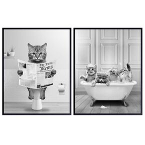 Cat Lovers Bathroom Wall Decor 11x14 - funny Kids Bathroom Wall Art Pictures Set - Cute Cat Stuff - Bathroom Decor for Women, Girls - Baby Bathroom Accessories - Tabby cat Mom Gifts - Bathroom Signs