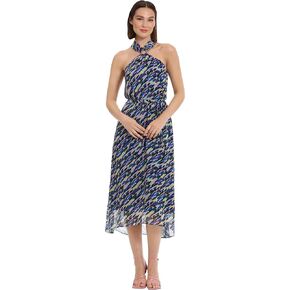 Donna Morgan Women's Halter Neck with Ring Trim and High Low Midi Skirt Event Party Date Shower Guest of Wedding
